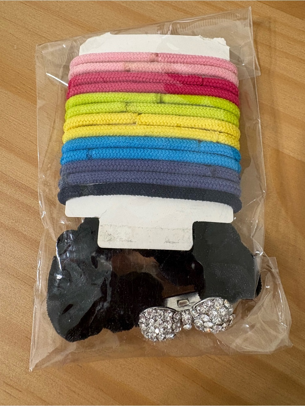Women Colorful Elastic Hair Tie Set with Rhinestone Bow Clip